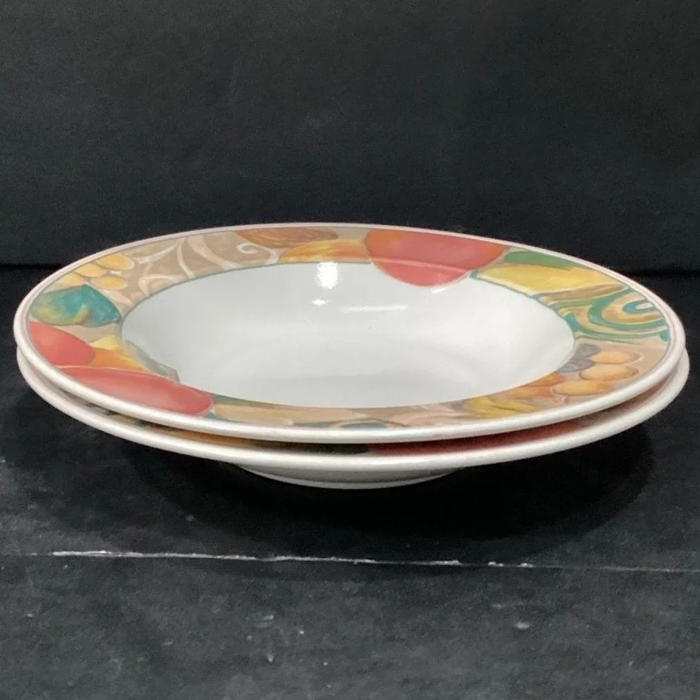 Mikasa Heritage Orchard Odyssey Cereal Bowls, Set of 2, Vtg Stoneware Dinnerware